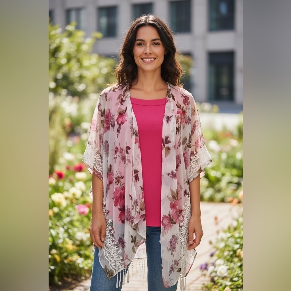 💛 NWT hot pink shirt and matching floral cardigan